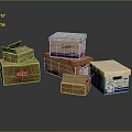 Various Stacked And Open Cardboard Boxes With Labels And Tape On Dark Surface