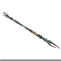 Decorative Fantasy Staff With Intricate Patterns Teal Accents And Spiked Ends