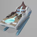 Luxury Yacht With Volcano Shaped Top Deck Pool And Palm Trees