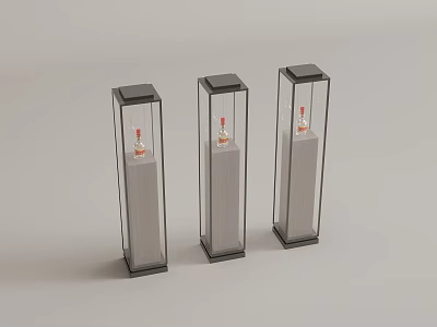 Modern Three Wine Cabinets With Glass Doors And Wine Bottles Inside 3d model