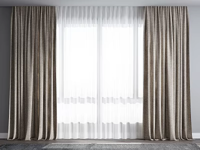 Double Layer Beige Outer And White Inner Sheer Curtains For Window With Soft Light 3d model