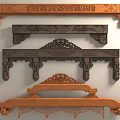 Intricately Carved Wooden And Stone Architectural Components With Ornate Traditional Patterns