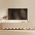 Minimalist TV Stand With Wavy Front Wooden Legs Vase Decorations And TV