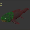 Gray 3D Fish Model With Yellow Eyes Open Mouth And Rough Textured Skin