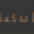 Miniature Buildings With Orange Roofs And Various Shapes On Grey Background