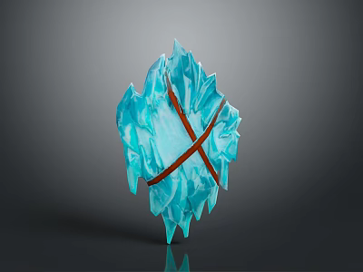 Frosty Ice Shield Weapon With Brown Cross Straps And Crystalline Spiked Edges 3d model
