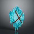 Frosty Ice Shield Weapon With Brown Cross Straps And Crystalline Spiked Edges
