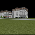 Modern Residential Building Exterior Design With Multistory White Facade Gray Roof Green Lawn And Trees