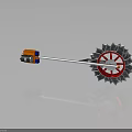 Unique Weapon Design Featuring Orange Blue Components Silver Long Rod Red Spokes And Serrated Wheel