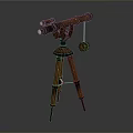 Antique Telescope Mounted On Wooden Tripod Stand For Home Decor