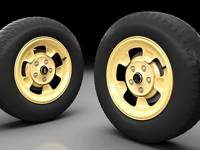 Stylish Black Car Tires With Golden Alloy Rims And Modern Design 3d model