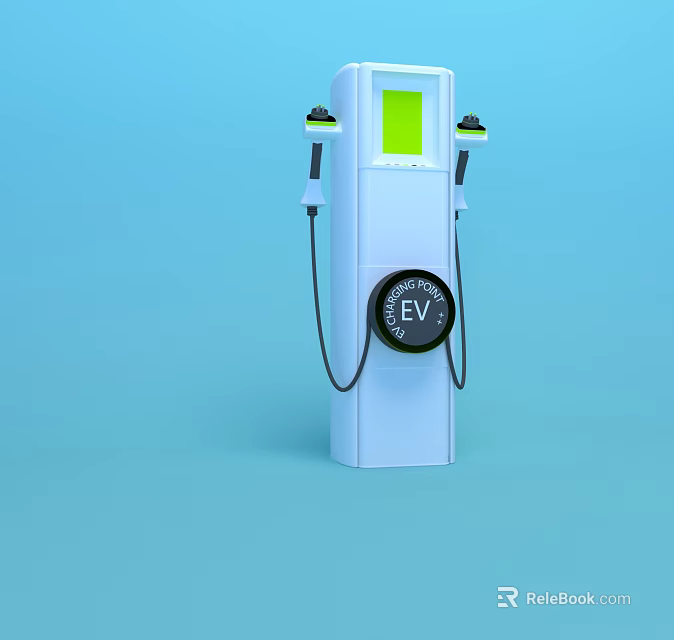 White EV Charger With Dual Charging Ports Green Display And EV Logo 3d model 