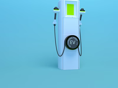 White EV Charger With Dual Charging Ports Green Display And EV Logo 3d model
