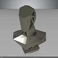 Abstract Metallic Character Sculpture With Polyhedral Geometric Head And Shiny Base