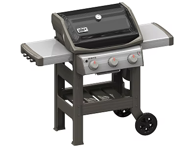 Outdoor Kitchen Grill Appliance With Control Knobs Side Tables And Wheels 3d model