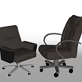 Two Gray Modern Office Chairs With Black Armrests And Swivel Wheels