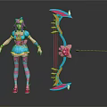 Vibrant Game Movie Character With Pink Hair Blue Dress Striped Stockings And Colorful Bow