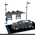 Electric Vehicle Charging Station With White Car Parked Under Canopies And Screens