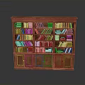 Classic Wooden Bookcase With Multiple Shelves Filled With Books And Cabinet Doors