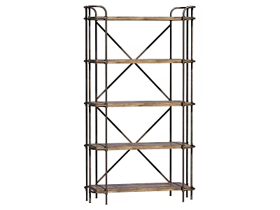 Industrial Style Metal Frame Wooden Shelving Unit With Multiple Storage Shelves 3d model