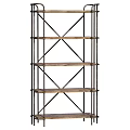 Industrial Style Metal Frame Wooden Shelving Unit With Multiple Storage Shelves