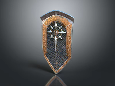 Ornate Decorative Shield With Central Star Emblem And Intricate Metal Woven Texture 3d model