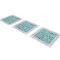 Three Square Decorative Placemats With Green Square Pattern And Border For Dining Table