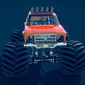 Orange Monster Utility Truck with Large Tires Roof Light Rack for Off Road Adventure