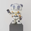Modern Panda Sculpture in Stylish White Blue Black Space Suit Standing On Black Base