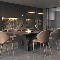 Modern Dining Area With Sleek Marble Top Table And Comfortable Chairs And Modern Lighting Decor