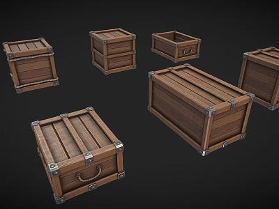 Rustic Wooden Crates With Metal Hardware And Various Sizes Vintage Design 3d model