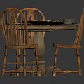 Rustic Wooden Dining Table With Four Chairs Plates And Food On Top
