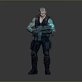 Sci Fi Character With Bald Head Blue Arms And Large Gun In Combat Gear