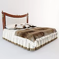 Elegant Classic Bed With Wooden Headboard White Tufted Upholstery And Fur Blanket