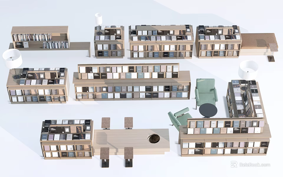 Various Modern Display Shelves with Open Design Multiple Layers and Wooden Structure 3d model