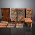 Old Vintage Wooden Furniture Collection With Cabinet Crates Table And Chair