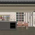 Modern Showroom Interior With Color Swatches Shelves And Display Counter