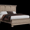 Vintage Wooden Double Bed With Carved Headboard White Sheets Dark Pillow And Blanket