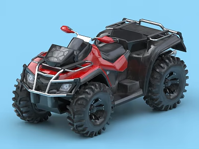 Red ATV Motorcycle With Large Off Road Tires And Black Seats Front Headlights 3d model