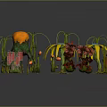 Cartoon Scene With Colorful Plants Yellow Flowers Orange Fruits Red Blossoms And Green Roots