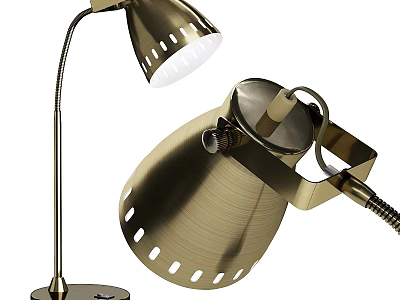 Elegant Modern Brass Table Lamp With Adjustable Arm And Hollowed Shade Design 3d model