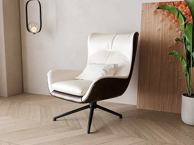 Modern White Leather Office Chair With Ergonomic Design And Wooden Accents 3d model