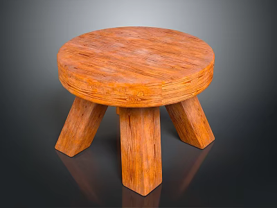 Wooden Round Stool with Three Solid Legs Natural Wood Texture Rustic Home Furniture 3d model