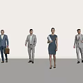 Group of Business People Standing in Suits and Professional Attire Against White Background