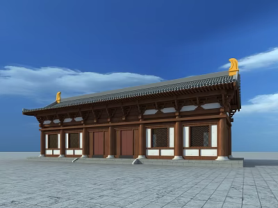 Ancient Architecture With Traditional Roof Yellow Ornaments Wooden Structure White Walls And Wooden Doors 3d model