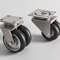 Black Rubber Tyres On Dual Wheel Casters With Silver Metal Brackets
