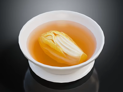 Fresh Chinese Cabbage Heart in Light Orange Soup Served in White Bowl 3d model