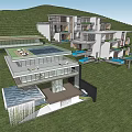 Modern Detached Villa With Multiple Terraces Swimming Pools And Green Hillside Setting 3d model