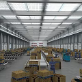 Busy Industrial Factory Interior With Workers Conveyor Belts Crates And Metal Structures