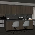 Modern Kitchen Interior With Wooden Cabinets Island Counter And White Bar Stools